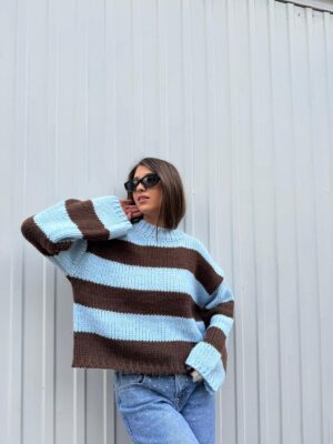 Sweater Tali - Celeste/Choco