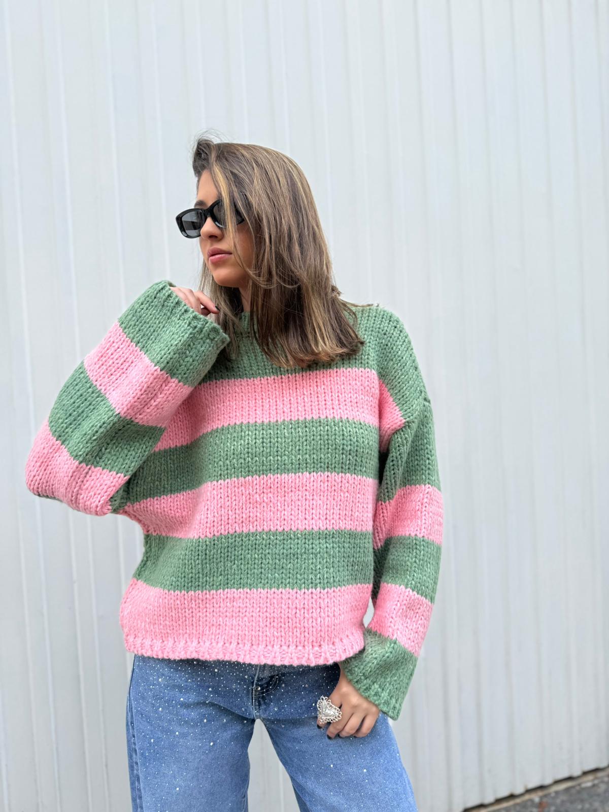 Sweater Tali - Verde/Rosa